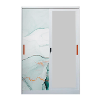 Lemari Pakaian Baja Rumah Kamar Tidur Besi 2 Pintu Lemari Baja Motif Cetak Pintu Geser Lemari Logam