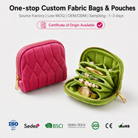 Pochette à bijoux portable en velours matelassé avec fermeture éclair, mini-organisateur de voyage pour bagues, bracelets et colliers, personnalisable avec logo
