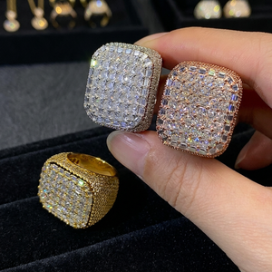 Fashion <b>Man</b> Luxury Hip Hop Fine Jewelry Fully S925 <b>Silver</b> Gold Plated Iced Out VVS D Moissanite Square Round <b>Ring</b> - Product Image 1