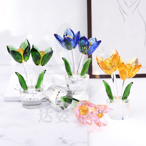 Adorno de Tulipán de Cristal Rosa, Flor de Cristal Tallado, Decoración para el Hogar DZ05 - Product Image 3