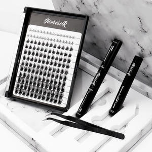 Kit de Extensiones de Pestañas de Pelo Sintético Sin Nudos, Hechas a Mano, en Racimos Individuales, con Adhesivo y Sellador - Product Image 4