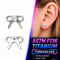 Thorrk ASTM-F136 Titanium Bow Tie CZ Top Flat Back Labret Butterfly Stud Internal Thread Ear Cartilage Helix Piercing Jewelry