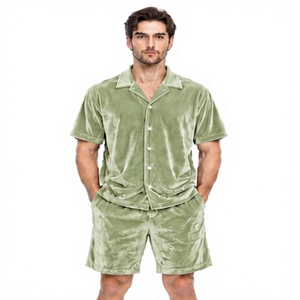 Ensemble décontracté d'été en velours tissé sur mesure, respirant et doux, vente en gros, chemise et short en velours unisexe pour la mode quotidienne - Product Image 1