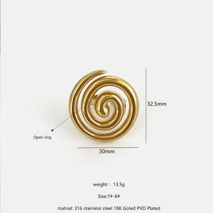 Waterproof Non Tarnish Hyperbole <b>Rings</b> 14k 18k PVD Gold Plated Fashion 316L Stainless Steel <b>Statement</b> <b>Rings</b> for Women - Product Image 5