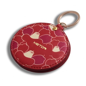 Custom Round Shape Cosmetic Pocket PU Leather Vanity Mirror Keychain Decorative Mini Mirror - Product Image 3