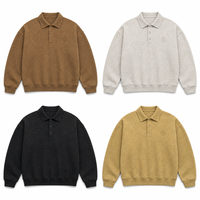 Sweat-shirt polo ample avec patte de boutonnage à trois boutons, broderie Laurel sur la poitrine, haut streetwear chiné pour un style décontracté