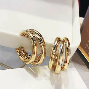 Hot Selling Trendy <b>Hook</b> Hoop <b>Earrings</b> Alloy Gold Plated Hip Hop Unisex - Product Image 2