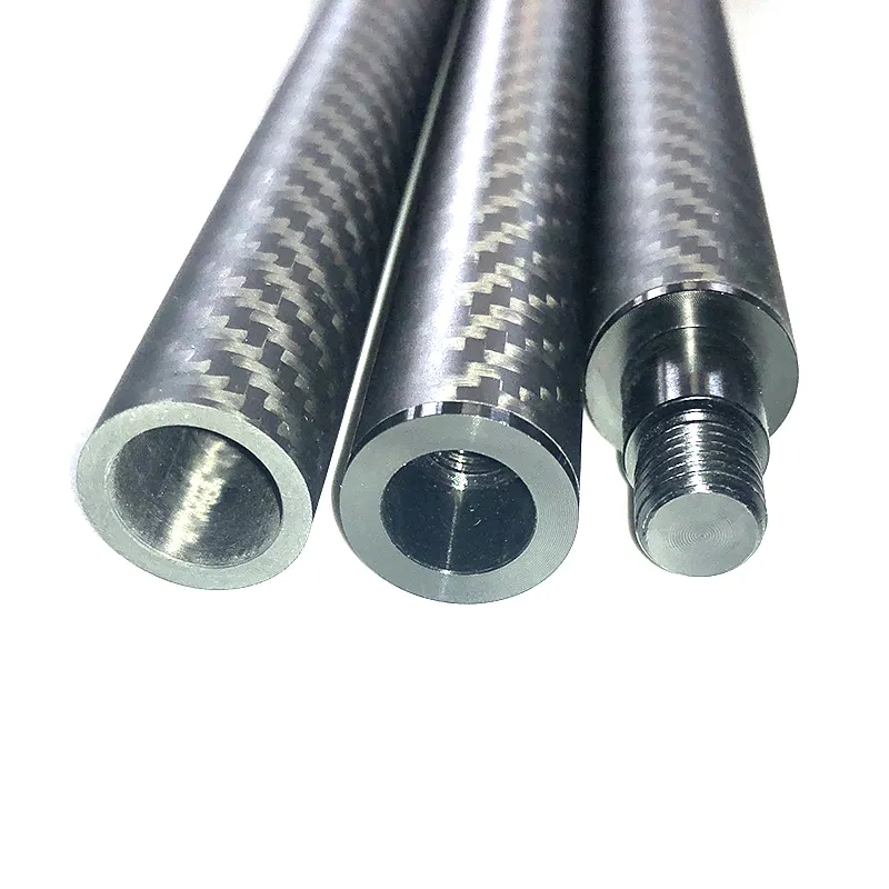 Kekuatan Tinggi Ringan Tabung Serat Karbon Tabung Serat Karbon Konektor dengan Aluminium Threaded Serat Karbon Konektor