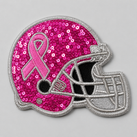 Patchs brodés personnalisés en chenille, paillettes et sequins, thème football américain universitaire et cancer du sein, thermocollants pour vêtements, vente en gros