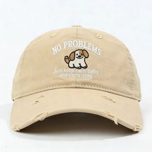 Cute Puppy Embroidery Distressed Baseball Cap Washed Cotton Adjustable Sun <b>Hat</b> <b>for</b> Casual Outdoor Sports - Product Image 1
