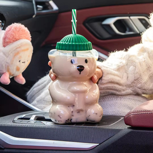 Gobelets à paille en verre pour café, jus, thé et lait, style SNW, personnalisés avec un nom, populaires, ours en peluche, ours en peluche Teddy Bear, gobelet Starbuck - Product Image 5