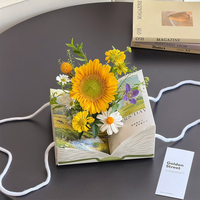 Caixa de Flores em Forma de Livro com Alça de Corda, Vaso de Flores Estilo Livro, Caixa de Presente para Floristas por Atacado