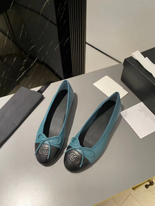 Zapatos de Diseñador de Lujo, Zapatos de Ballet para Mujer, Zapatos Planos de Cuero con Lazo, Punta Redonda, Color Combinado - Product Image 1