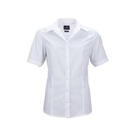 Ladies' Short-Sleeved Business Shirt Formal Silk Poplin Fabric Embroidered Pattern Size XL-Durable Blended Classic Design