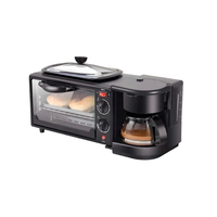 Modernck Machine à petit-déjeuner électrique 3 en 1 640W Four ménager multifonction avec cafetière Poêle à frire pour hôtels Couleur noire