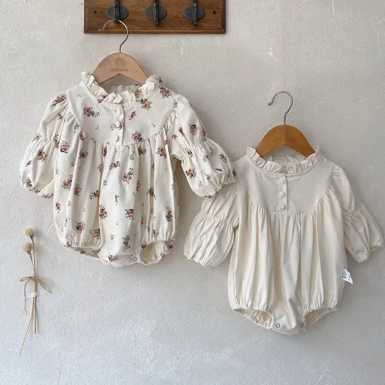 0-3-year-old bebek kızın küçük çiçek saf pamuk bebek tulum, yenidoğan giysileri uzun kollu, kızın emekleme giysileri