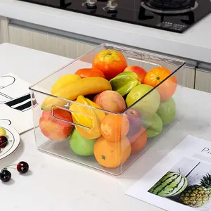 PET transparente frische Gemüse Küchen schrank Veranstalter Quadrat leicht zu reinigen Kunststoff Kühlschrank Aufbewahrung sbox mit Griffen