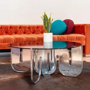 동관 공장 맞춤형 현대 아크릴 실린더 커피 테이블 럭셔리 홈 가구 라운드 소파 엔드 사이드 테이블 거실