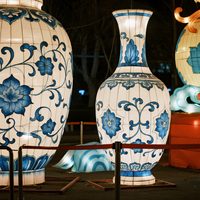 Lanterne chinoise personnalisée en tissu de soie bleu et blanc, à économie d'énergie, étanche, pour usage intérieur et extérieur, Pâques, Noël