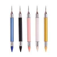 Vente chaude Double Usage Nail Art Diamant Outil Double Tête Tige En Métal Adhésif Points De Pointage Crayon Point Stylo Nylon Brosse