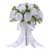 Bouquet de mariée de style européen, fausse rose en soie, fleurs de mariage, bouquet de demoiselle d'honneur forestier à tenir à la main pour cérémonie et décoration de fête