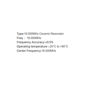 Résonateur céramique ZTTCV 16.000 MHz SMD 2520 2,5 x 2,0 mm Plus ou moins 0,5 % pour horloge MCU