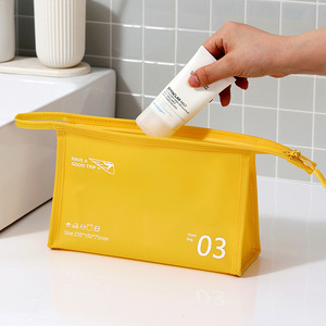 Portable Waterproof PVC Toiletry Bag 235x150x75mm Rectangle Yellow Pink Travel Makeup Storage Bag - Product Image 1