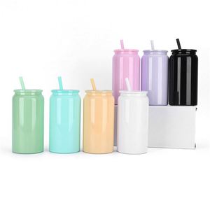 Tarro de plástico colorido al vacío de una sola pared de 16oz, lata de refresco con tapa, Pajita de color para regalo de fiesta - Product Image 1