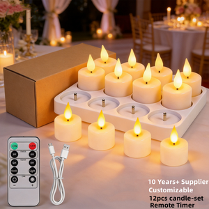 Lot de 12 bougies <span class=keywords><strong>LED</strong></span> sans flamme rechargeables avec effet 3D, télécommande et minuterie, chargement Type-C – Fournisseur en gros pour usines - Product Image 1