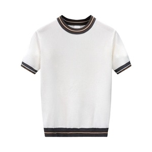 เสื้อสเวตเตอร์ถักแขนสั้นผู้ชายทรงเข้ารูประบายอากาศได้ดีผ้าไหมน้ำแข็งสำหรับใส่พักผ่อน - Product Image 5
