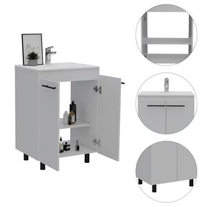 Meuble-lavabo rectangulaire blanc à 2 portes pour salle de bain - Product Image 3