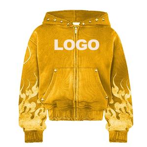 Chaqueta Bordada con Estampado Personalizado, Sudadera con Cremallera Completa y Pedrería para Hombre - Product Image 3