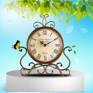 European Vintage Wrought Iron Desktop <strong>Clock</strong> Decorative Creative Metal Table Watch <strong>Clock</strong> - Product Image 2