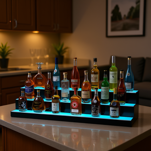 Étagère murale à 3 niveaux pour bouteilles d'alcool, éclairée par LED, 48 pouces, avec télécommande RF, design moderne pour salon - Product Image 2