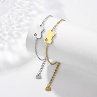Bracelet ajustable tendance pour femme en acier inoxydable électroplaqué avec motif patte d'animal et chaîne cubaine – Cadeau idéal pour le quotidien et les anniversaires