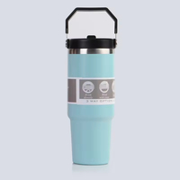 Mug Perjalanan Stainless Steel Gaya Amerika 30oz, Tumbler Vakum Berinsulasi Ganda dengan Pegangan untuk Hadiah Bisnis
