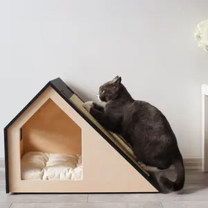 Casa per gatti moderna con scratcher intercambiabile Pet casa per animali domestici in legno personalizzata casa per gatti in legno anticorrosivo all'aperto