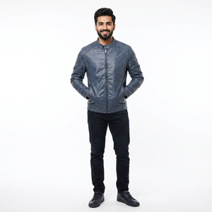 New Stylish <b>Long</b> Sleeve Men's <b>Leather</b> <b>Jackets</b> Customizable Design High Street Style Stand Woven Denim Casual <b>jacket</b> for men - Product Image 1