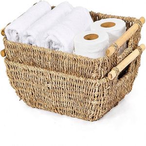 Panier noir pour l'arrière des toilettes, pliable à un seul niveau, pour le linge, en osier, en feuilles de saule, en métal antique, pour le pain - Product Image 1