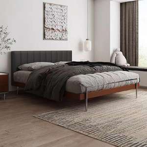 Lit en bois moderne au design simple personnalisé avec table de chevet pour la chambre à coucher - Product Image 6