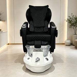 Luxury Electric Reclining Pedicure Spa Chair Black PU Leather Glass Basin Pedicure Station for Nail Salon - Product Image 3