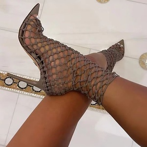 2022 Summer Sexy Fishnet Shoes Hollow-out Thin High Heeled Stiletto <b>Sandals</b> for Women Mesh Breathable Pumps Size 43 - Product Image 5