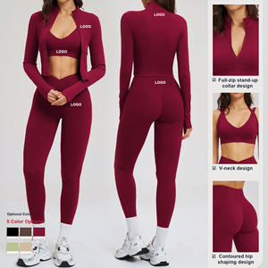 Conjunto Deportivo de 3 Piezas de Alta Calidad Personalizado, Chaqueta Deportiva con Cierre, Leggings de Yoga para Entrenamiento, Conjunto Deportivo para Mujer para Ciclismo al Aire Libre - Product Image 2