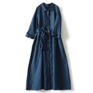 Giapponese artistico abito <span class=keywords><strong>di</strong></span> <span class=keywords><strong>lino</strong></span> <span class=keywords><strong>di</strong></span> cotone per le donne primavera autunno lunga <span class=keywords><strong>camicia</strong></span> con risvolto Midi con bottone Casual modello solido - Product Image 1