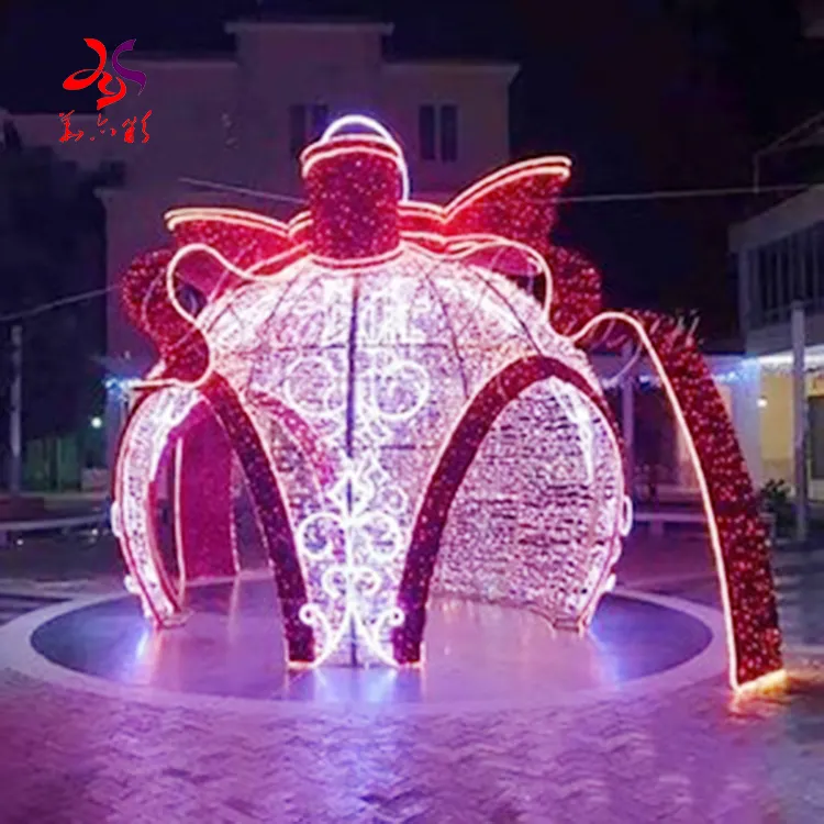 Decoración de calle navideña comercial al aire libre, adorno en forma de bola gigante iluminada 3D, luces con motivo de arco para centros comerciales