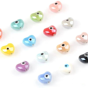 Cuentas <span class=keywords><strong>de</strong></span> Cerámica con Forma <span class=keywords><strong>de</strong></span> Corazón y Ojos Turcos en Ambos Lados para Hacer Pulseras, Collares, Colgantes y Accesorios <span class=keywords><strong>de</strong></span> Joyería, Cuentas <span class=keywords><strong>de</strong></span> Porcelana - Product Image 1