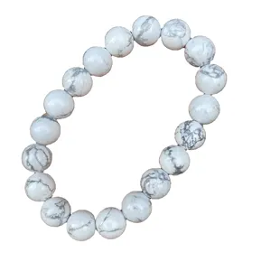 Gelang Supplier Fashion Muda Batu Alam Beaded Stretch Elastis Wanita Gelang 6/8/10/12Mm White Howlite Gelang