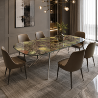 Table à manger en marbre vert de luxe sur mesure, design moderne, plateau rectangulaire, pour villa, 6 à 8 places