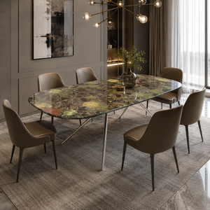 Customized Luxury Four Seasons Green Marble Dining <b>Table</b> Rechtangel <b>Top</b> Modern Custom Design Villa 6~8 Seater - Product Image 3