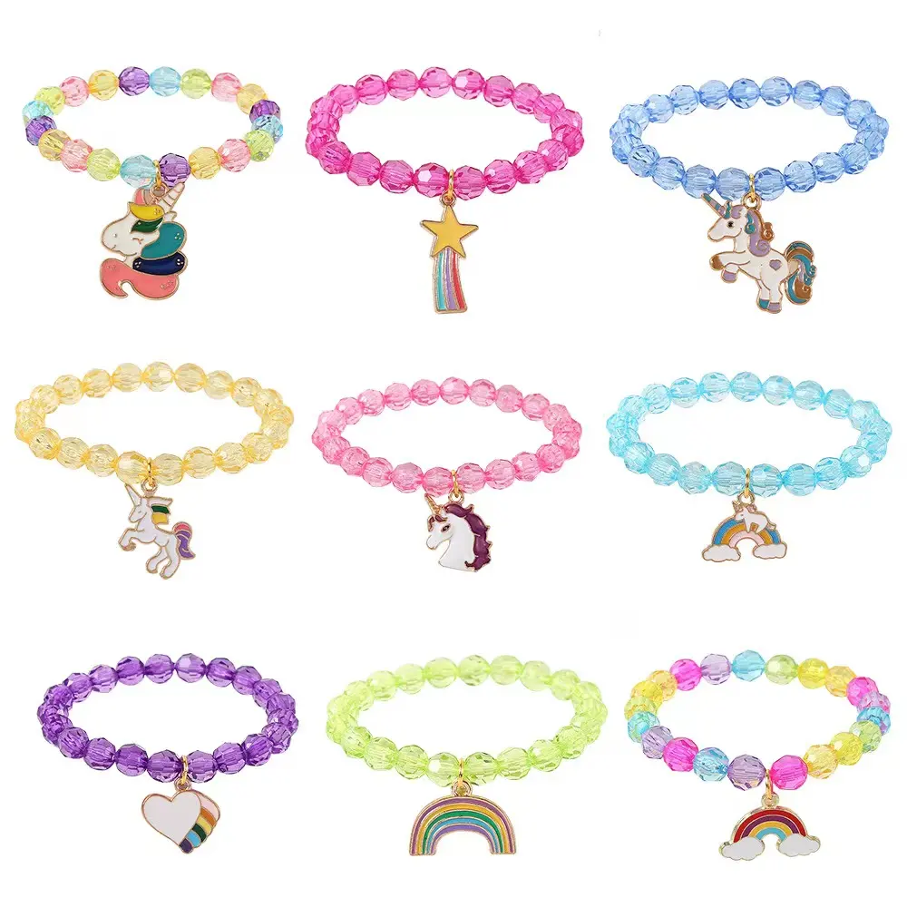 Nine-piece Set Of Cartoon Animal Unicorn Charm Bracelet Girl Little Princess Style Jewelry Pearl Kids Bracelet